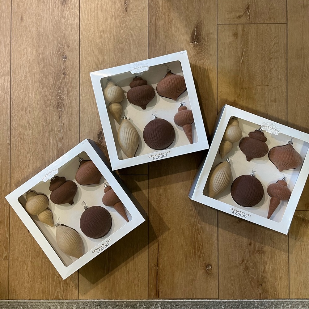 3 Sets of Flocked Finial Christmas Ornaments in Brown- Wondershop Target